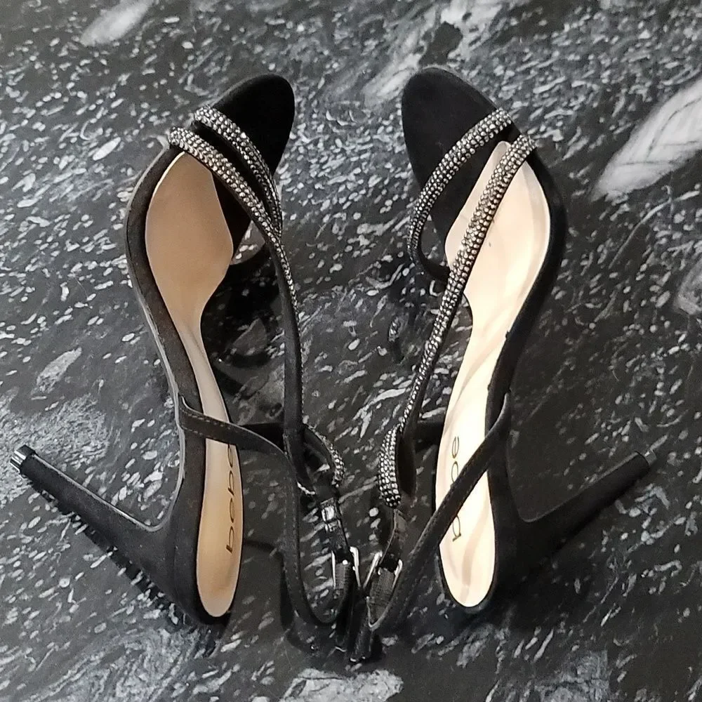 BRAND NEW BEBE STRAPPY HIGH HEEL STILETTOS RHINESTONES STRAP SANDAL